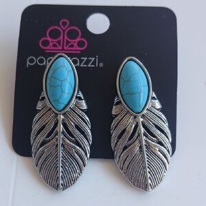Paparazzi Marble Turquoise and Silver Feather Earrings